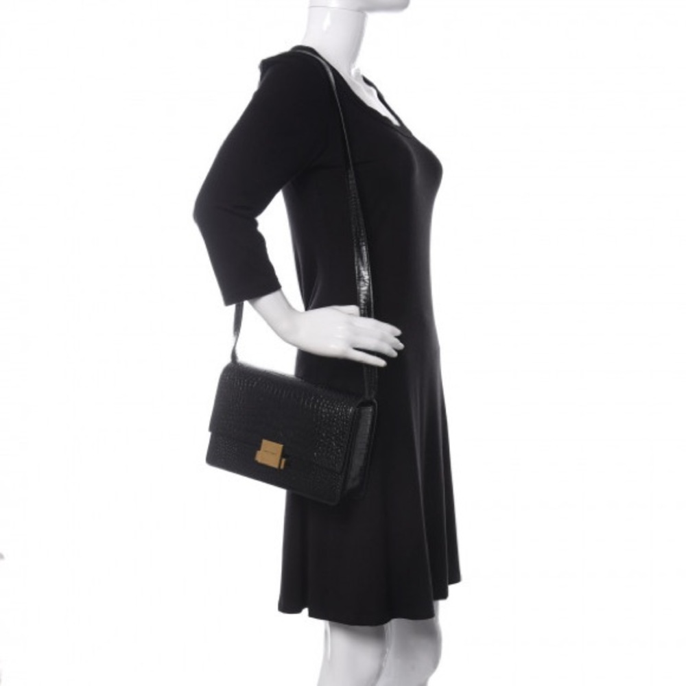 Saint Laurent Black Croc-Embossed Crossbody Bag - EXCELLENT/ Like New - Picture 2 of 8